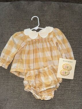 Wild Wawa Yellow Gingham Kids Matching Set with Peter Pan Collar